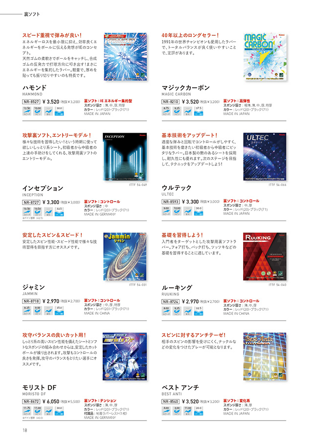 Nittaku 2025春夏 卓球カタログP018