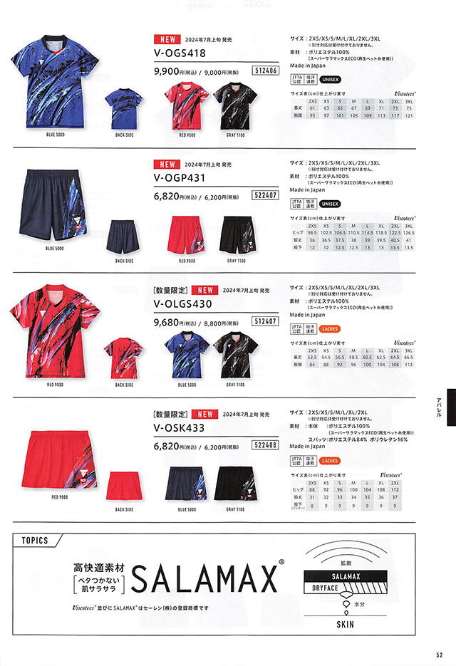 VICTAS 2024 卓球 Catalog P052