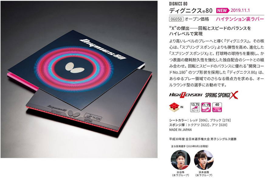 Butterfly > ラバー | ディグニクス80 --卓球専門オンラインショップ タッキュージャパン